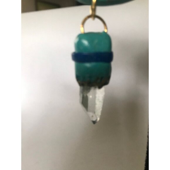 Vtg 1980's Handmade Resin Half Moon Dangle Drop Earrings Amber Cabochon Clip On - Picture 9 of 10